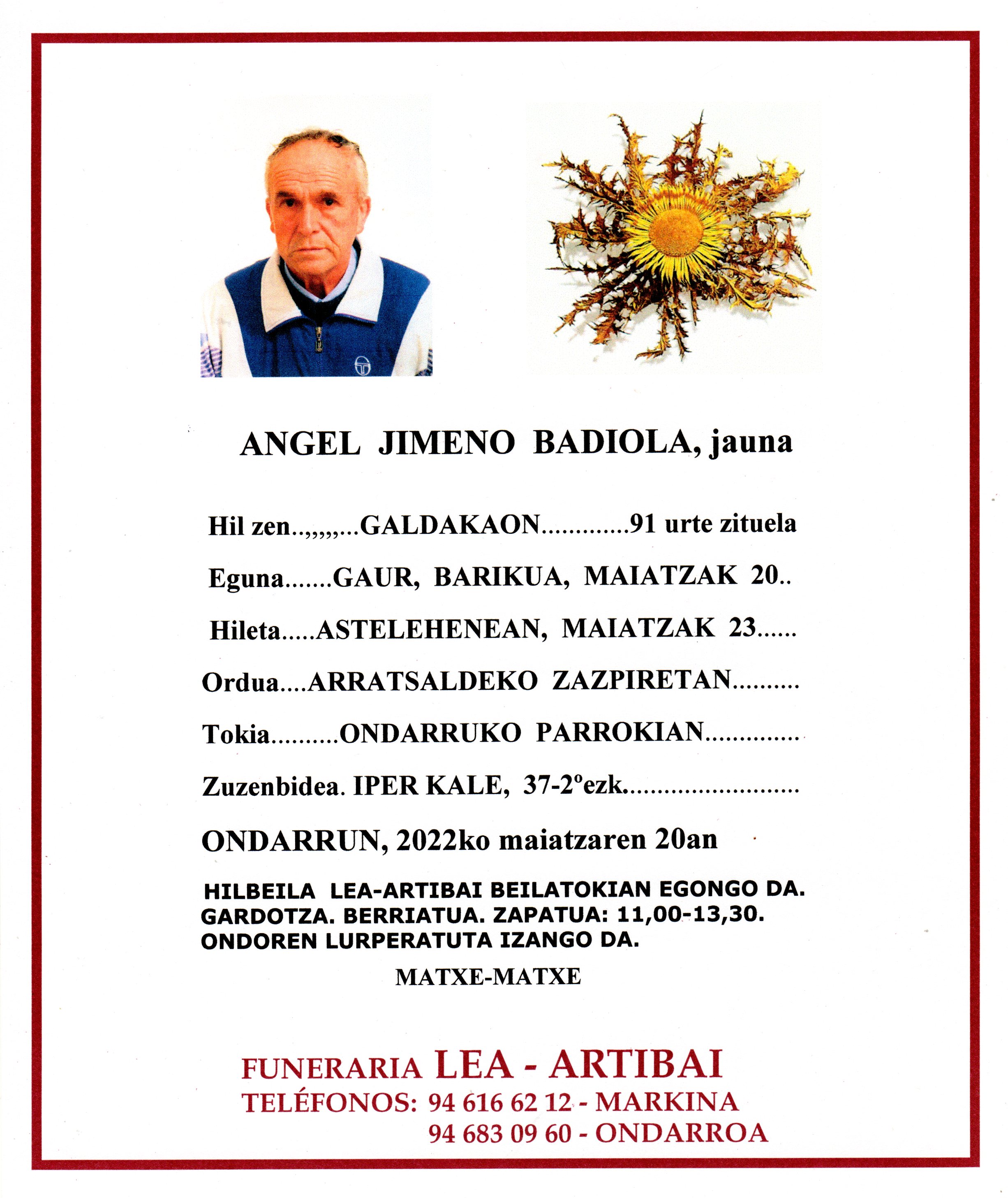 Esquela de Angel Jimeno Badiola