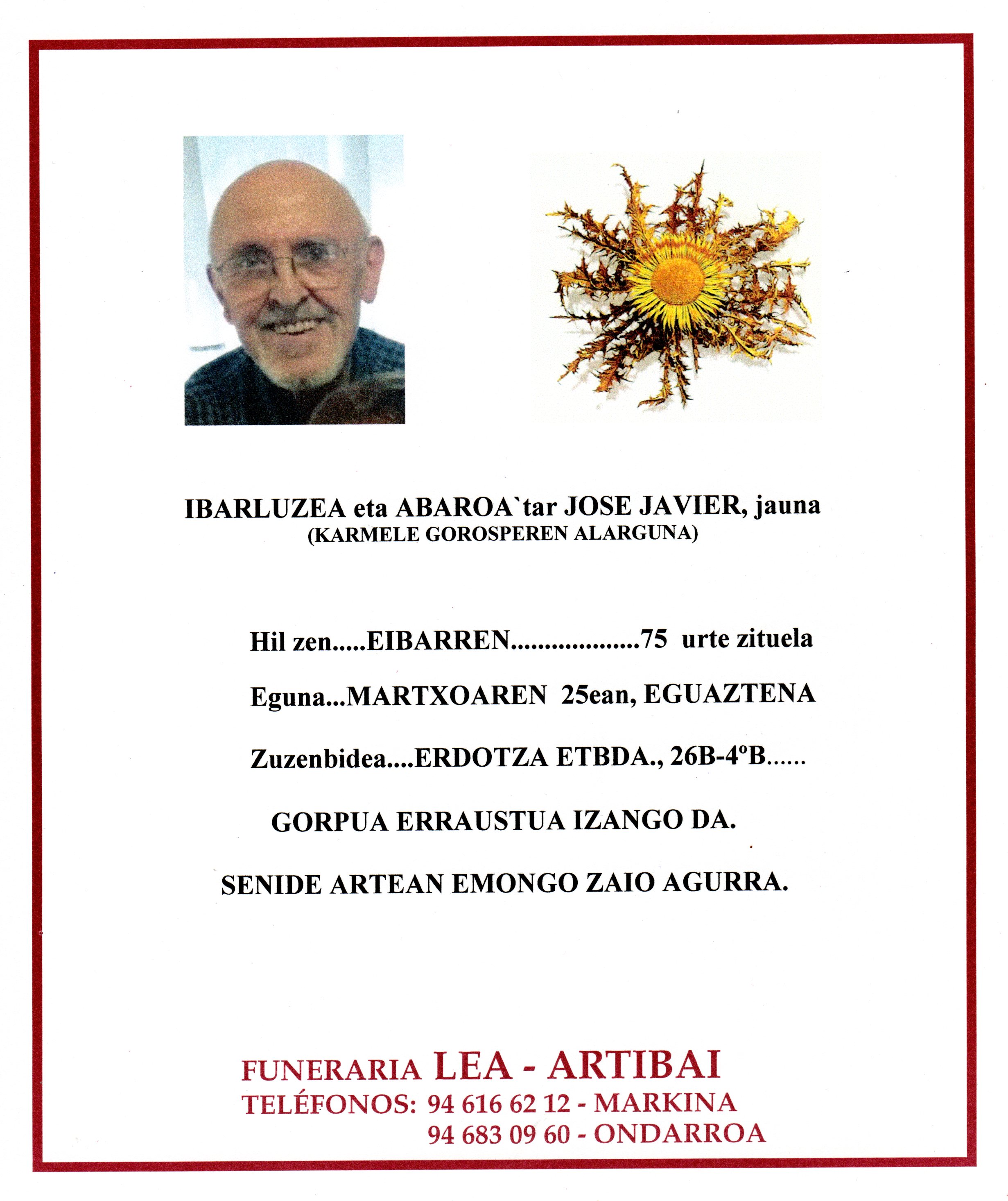Esquela de Jose Javier Ibarlucea Abaroa