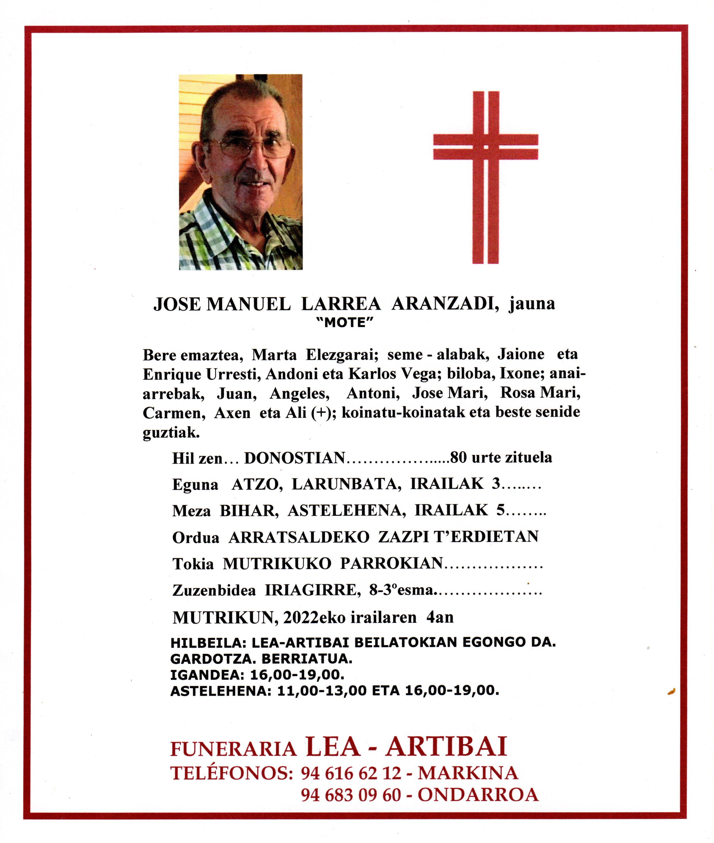 Esquela de Jose Manuel Larrea Aranzadi