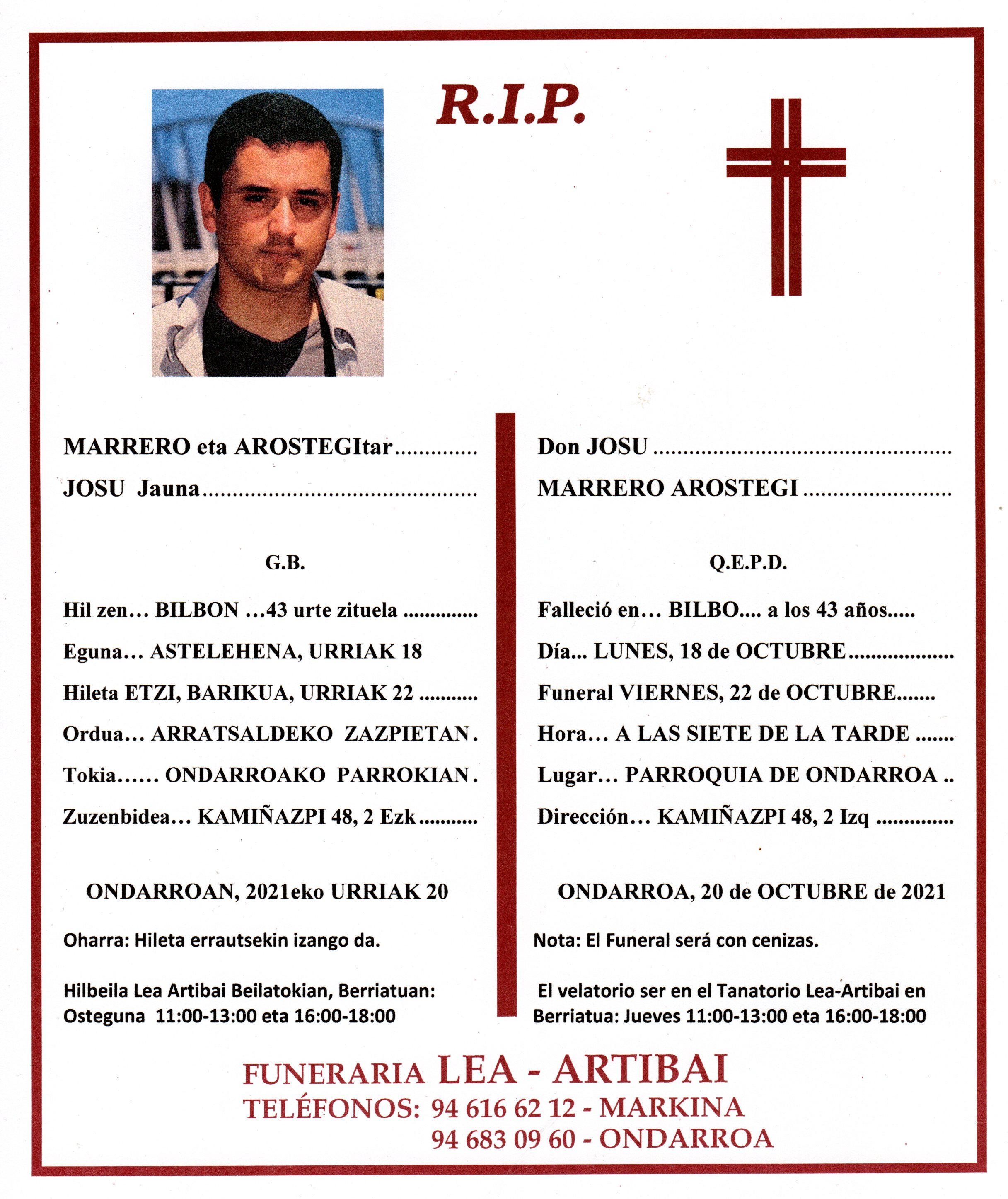 Esquela de Josu Marrero Arostegi