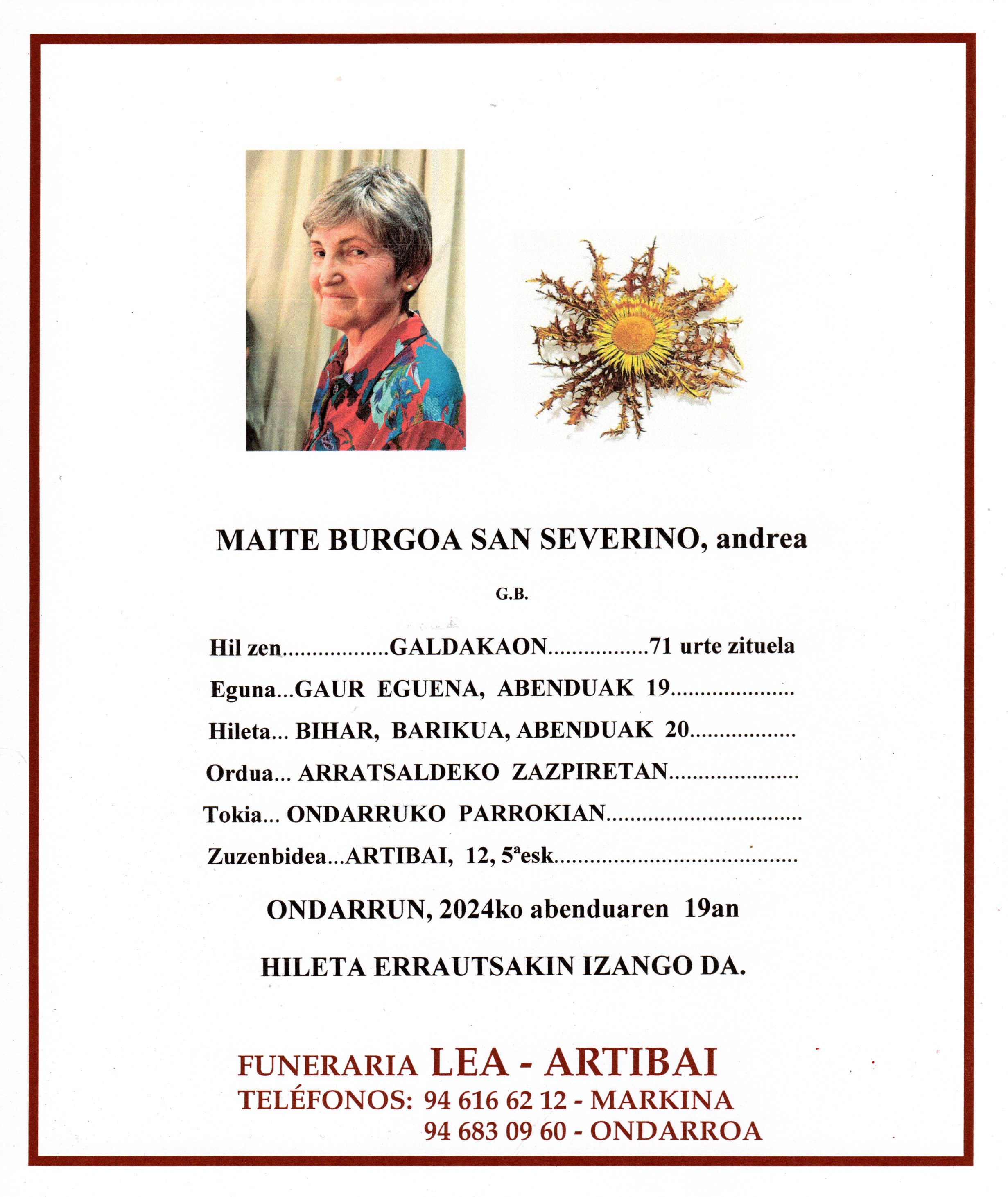 Esquela de Maite Burgoa San Severino