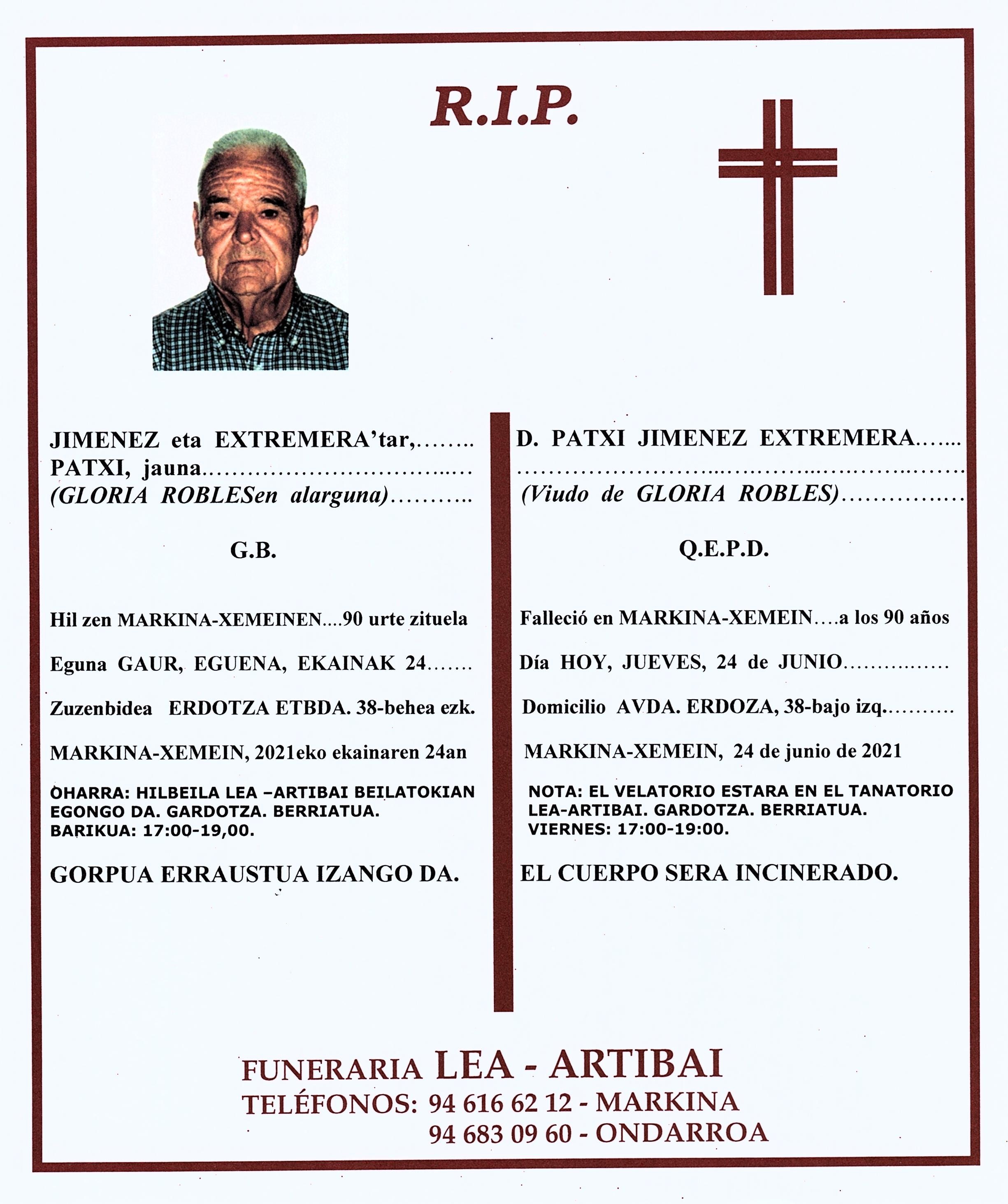 Esquela de Patxi Jimenez Extremera